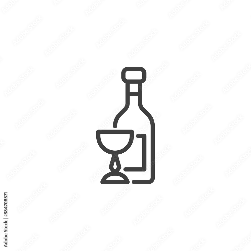 Kiddush wine cup line icon. linear style sign for mobile concept and web design. Wine bottle and goblet cup outline vector icon. Symbol, logo illustration. Vector graphics Kiddush wine cup line icon. linear style sign for mobile concept and web design. Wine bottle and goblet cup outline vector icon. Symbol, logo illustration. Vector graphics
