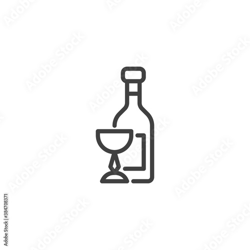 Kiddush wine cup line icon. linear style sign for mobile concept and web design. Wine bottle and goblet cup outline vector icon. Symbol, logo illustration. Vector graphics