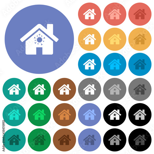 Home quarantine round flat multi colored icons