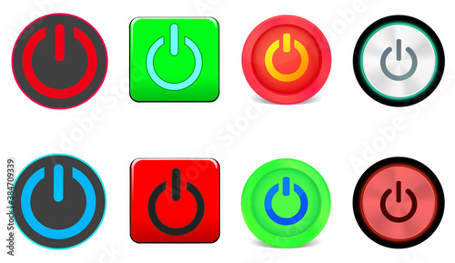 Set of Power ON OFF Button Icons. Turn Off. Turn On. Shutdown. Booting. Vector