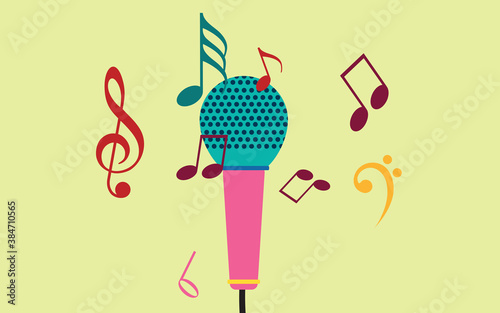 mike with musical letters vector design illustration