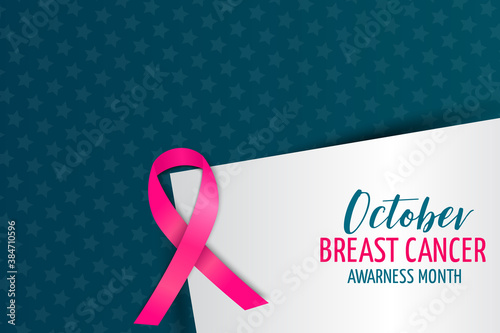 Breast Cancer awareness month October. Realistic pink ribbon symbol. Healthcare or charity support concept background. Vector illustration.