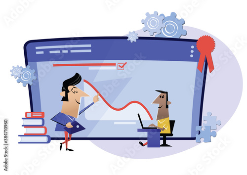 Work online, internet classes, education online. Webinar, digital classroom online teaching metaphor