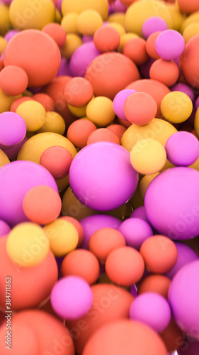 multicolored three-dimensional spheres. shallow depth of field. 3d render illustration © toomler