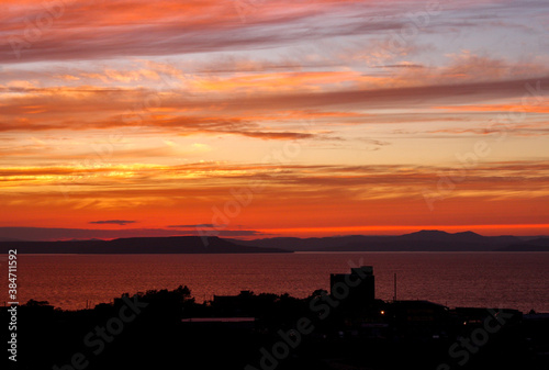silhouette of Vladivostok city in the sunset sky