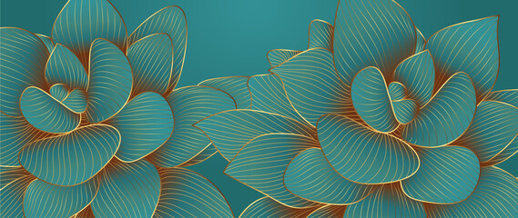 Ingelijste posters Voor haar Smaragdgroene achtergrond met gouden lotus  © TWINS DESIGN STUDIO