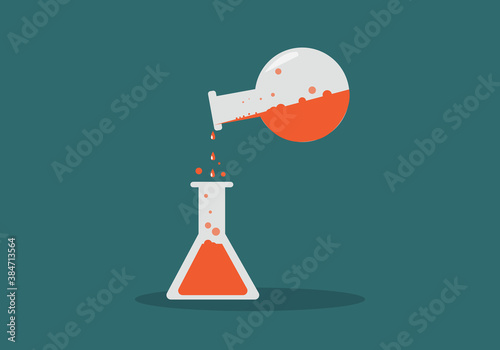  chemical transfers  from round bottom flask to conical flask vector illustration