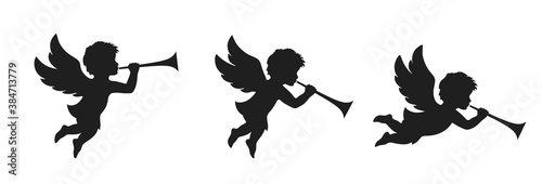 angel herald with trumpet set. christmas symbols photo
