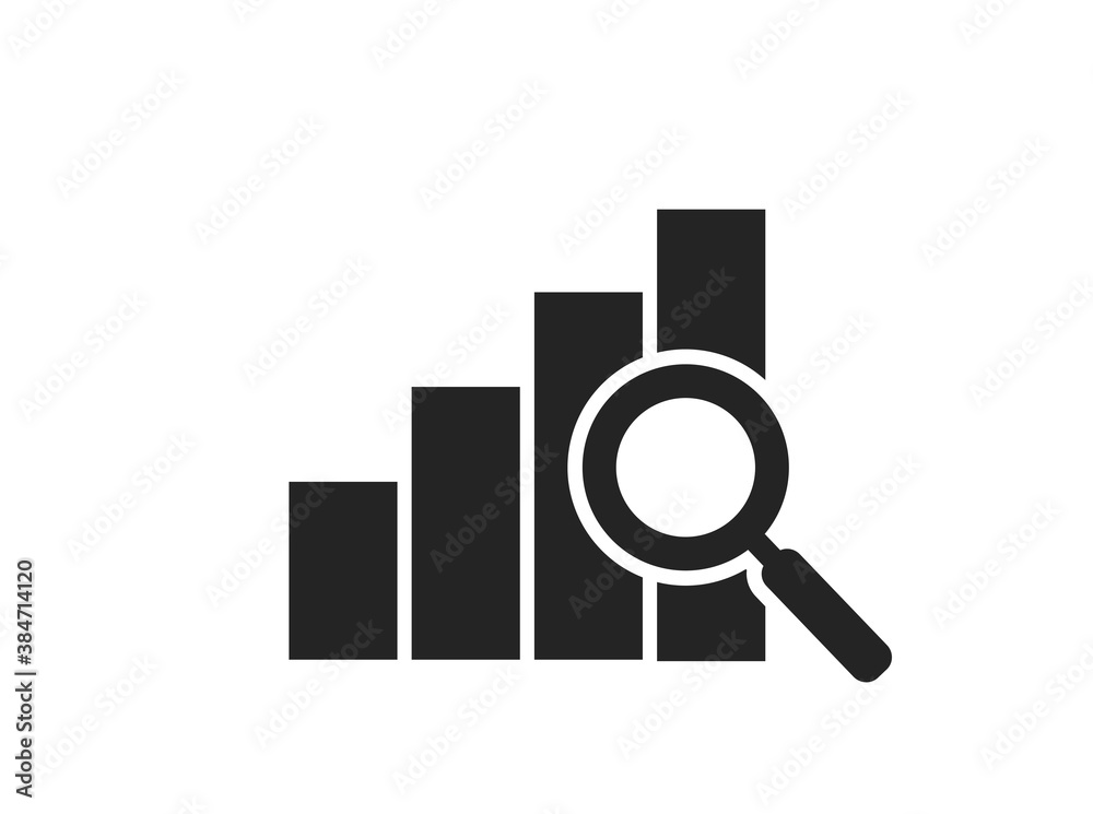 chart with magnifying glass icon. statistical research and business analytics symbol chart with magnifying glass icon. statistical research and business analytics symbol