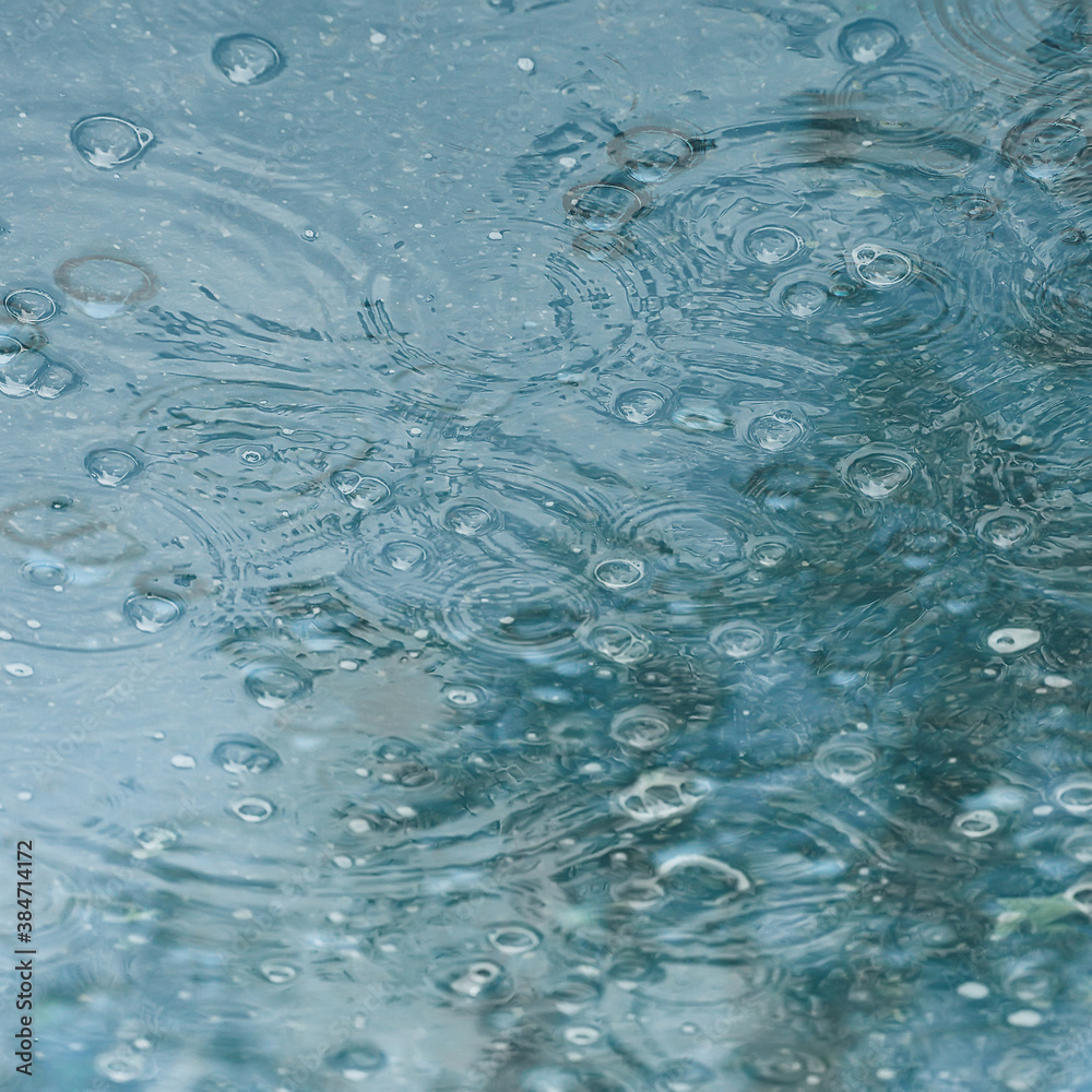 blue background puddle of rain / raindrops, circles on a puddle, bubbles in the water, the weather is autumn blue background puddle of rain / raindrops, circles on a puddle, bubbles in the water, the weather is autumn