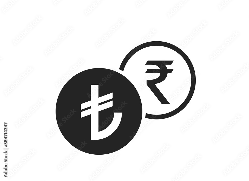 turkish lira to indian rupee currency exchange icon. money and banking transfer symbol