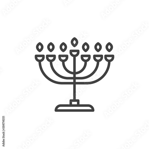 Hanukkah menorah line icon. linear style sign for mobile concept and web design. Menorah candlestick outline vector icon. Symbol, logo illustration. Vector graphics