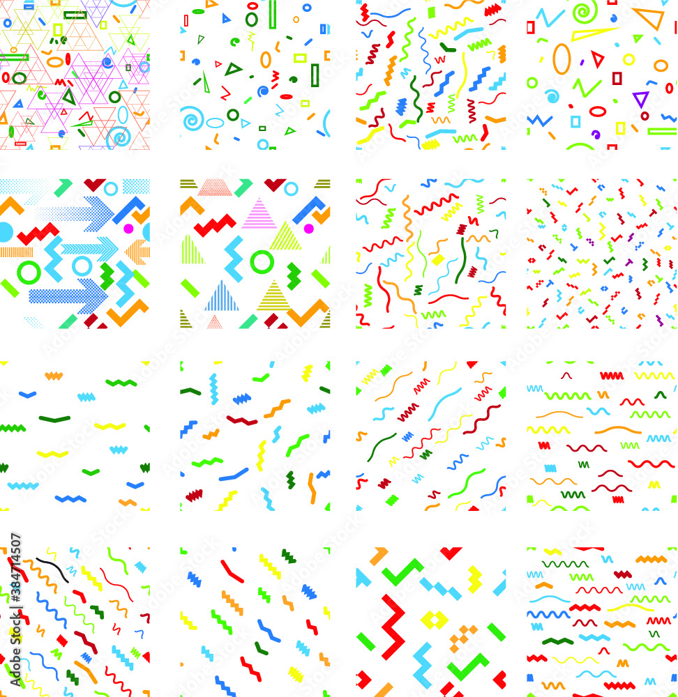 Hipster fashion .Trendy seamless pattern in Memphis style and with different shapes i. Jumble design . Repeating zigzag smooth lines vector background . Cool geometric texture . Hipster fashion .Trendy seamless pattern in Memphis style and with different shapes i. Jumble design . Repeating zigzag smooth lines vector background . Cool geometric texture .