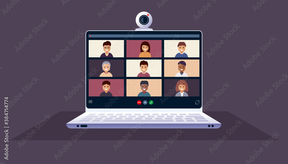 Work form home. Lessons with people. Web translation. Vector illustration design.