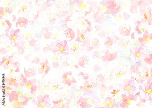 水彩で描いた桜の花の背景イラスト