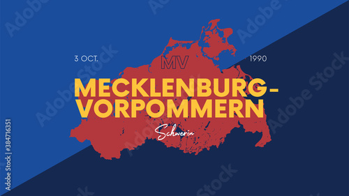 5 of 16 states of Germany with a name, capital and detailed vector Mecklenburg-Vorpommern map for printing posters, postcards and t-shirts
