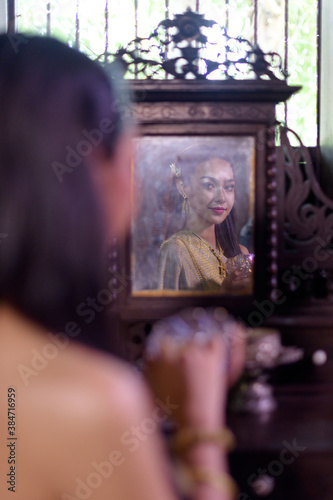 Portrait Thai woman in retro Thai dress