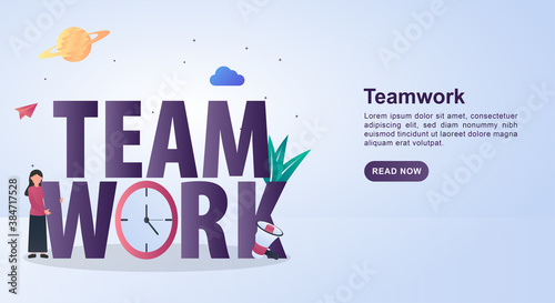 Illustration Concept of teamwork with clock and megaphone.