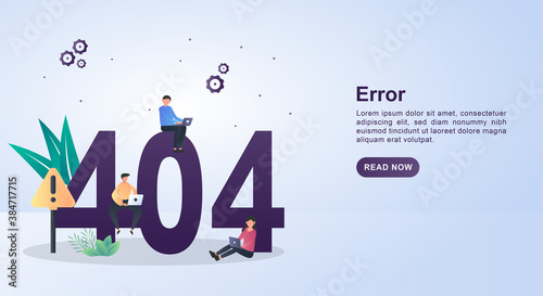 Illustration Concept of error with code 404 with code 404 which is being repaired using a laptop.