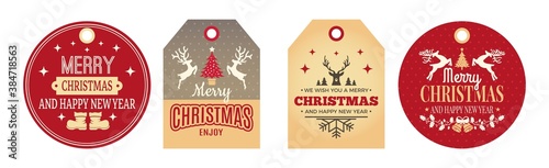 Christmas tags. Festive labels, holiday badges for clothes, gifts cards vector set. Tag label christmas holiday to celebration or gifts illustration