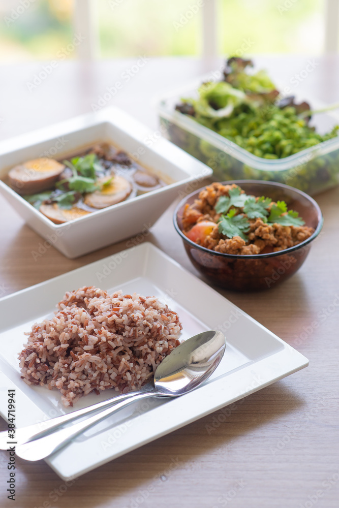 brown rice with several side dish brown rice with several side dish