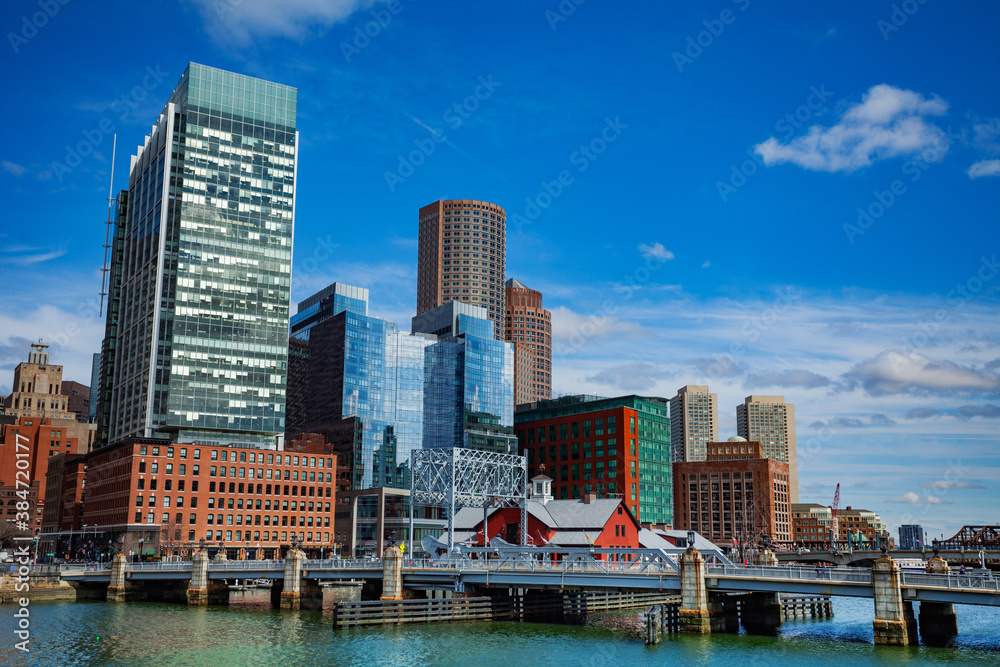 Obraz premium Congress Street Bridge over fort point channel in Boston, Massachusetts, USA