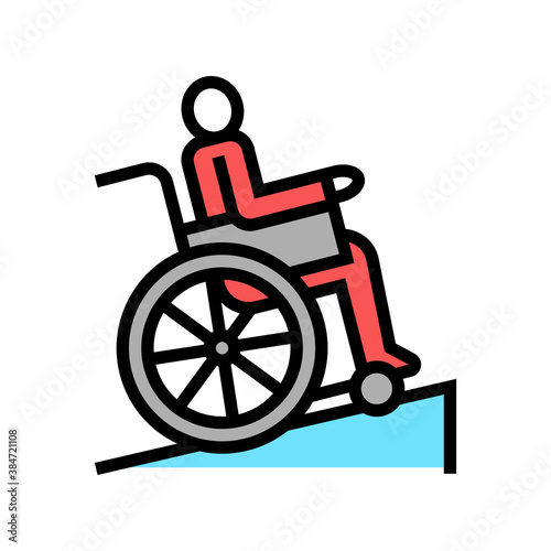 disabled in wheelchair riding color icon vector. disabled in wheelchair riding sign. isolated symbol illustration