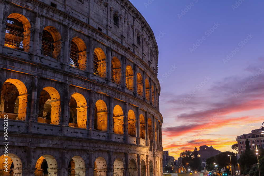 Colosseum in City of Rome at Sunset in Italy