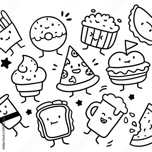 Fast Food Doodle Icons. Fast Food Doodle Icons Hand Made Vector Line Art Sketch. Famous Food. Logotype Symbol Design. vector breakfast and morning icon set