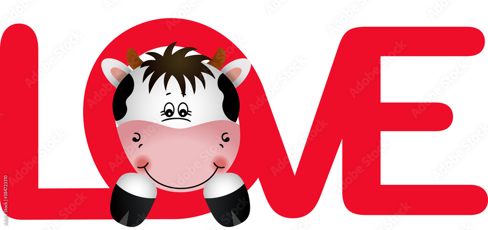 Cute face of cow peeking on word love
Cute face of cow peeking on word love