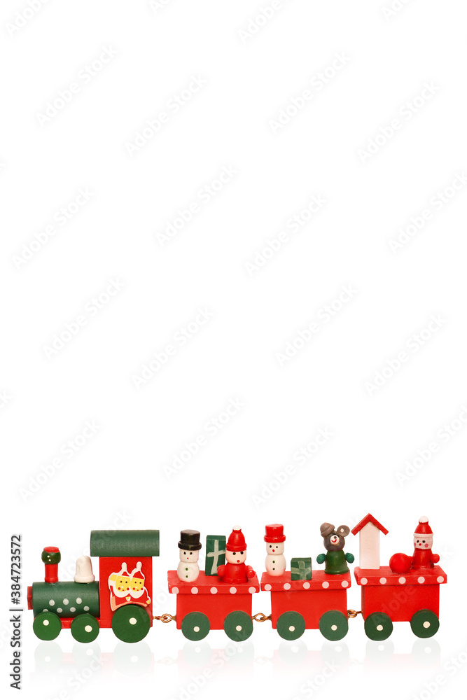 Christmas Toy Train Isolated Over White Background.Copy space for text
