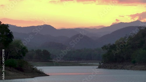 beautiful blue sky lake view high peak jungle mountains green river forest at Kaeng Krachan dam National Park, Phetchaburi, Thailand.
