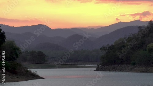 beautiful blue sky lake view high peak jungle mountains green river forest at Kaeng Krachan dam National Park, Phetchaburi, Thailand.