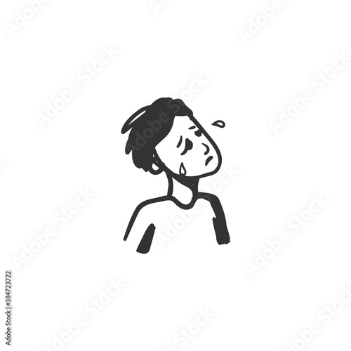 Suffering feeling icon. Suffering man. Outline sketch drawing. Human emotions and feelings concept. Hurt, despair or crying expression. Isolated vector illustration