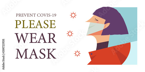 Please put on your mask. Vector poster encouraging people to wear masks during the coronavirus pandemic.