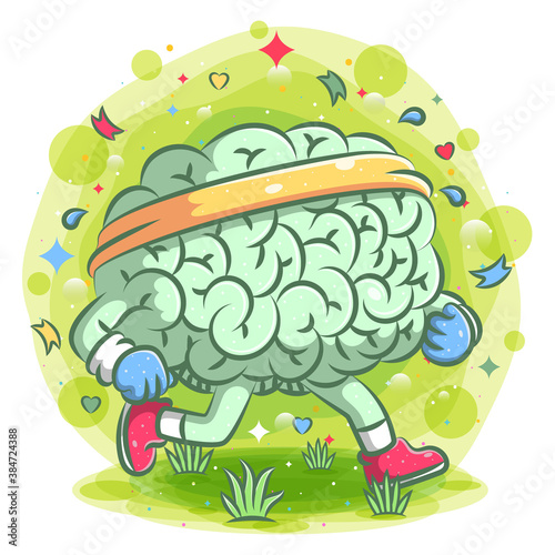 Strong brain cartoon does the workout