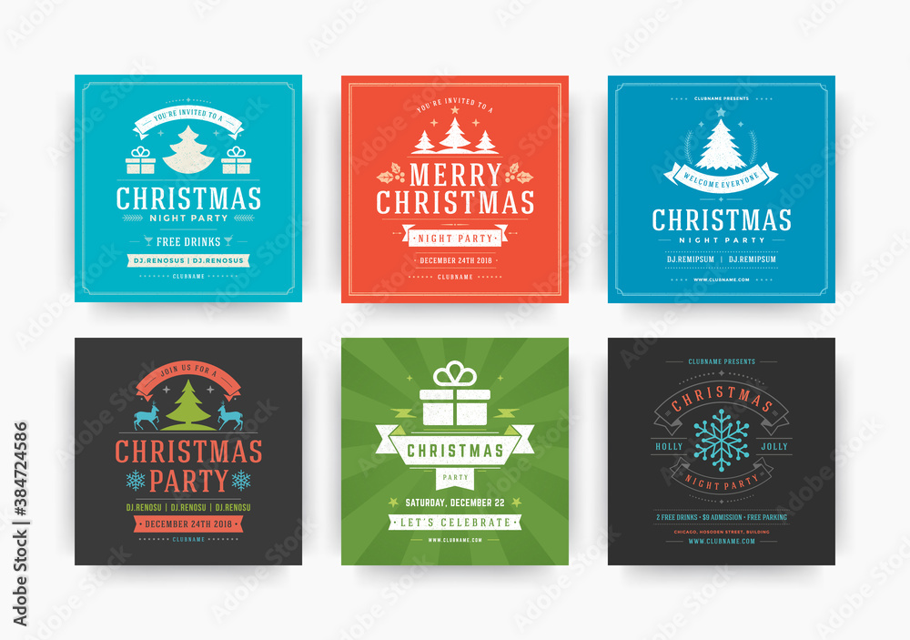 Christmas party web banners for social media mobile apps.