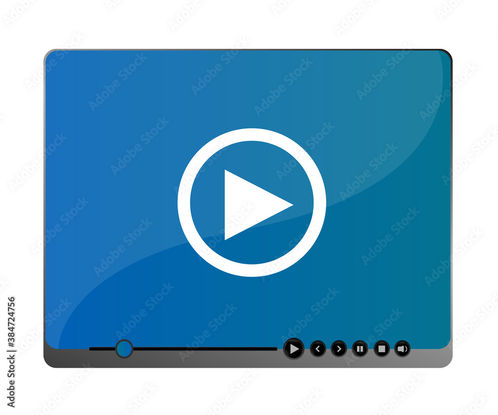 Media video player interface. Play web media player icon. Media video player isolated on white. Media video player interface. Play web media player icon. Media video player isolated on white.