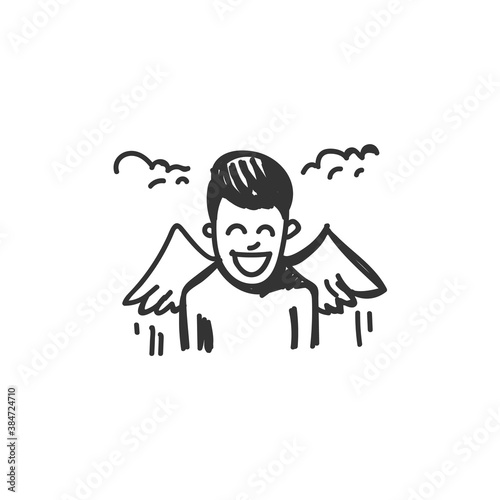 Euphoria feeling icon. Man in euphoria. Outline sketch drawing.Human emotions and feelings concept. Joy, inspiration, bliss or happiness, expression. Isolated vector illustration