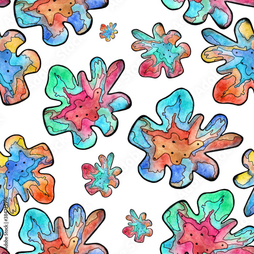 Seamless floral pattern. Watercolor drawing. Bright, on a white background.