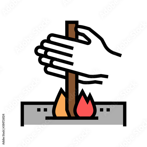 making fire by friction color icon vector. making fire by friction sign. isolated symbol illustration