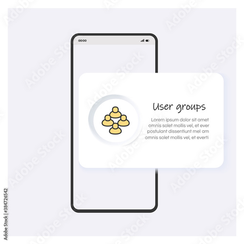 Users group line icon or button. Mobile app template design. Community, corporate, team. Share sign. Modern web page vector illustration concept for mobile app development