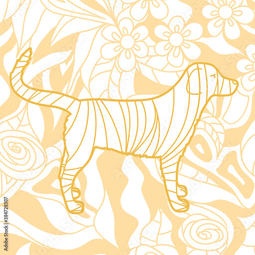Square pattern. Hand drawn lined dog. Design for spiritual relaxation for adults. Print for design