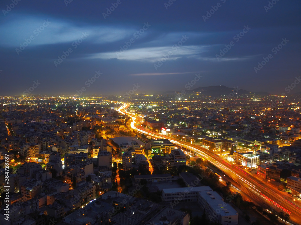 Fototapeta premium Athens cityscape aerial view at dusk