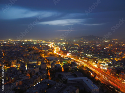 Athens cityscape aerial view at dusk