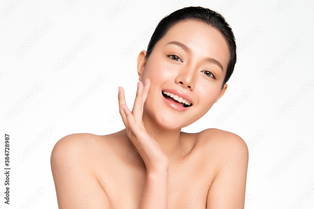 Beautiful young asian woman with clean fresh skin on white background, Face care, Facial treatment, Cosmetology, beauty and spa, Asian women portrait