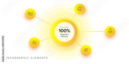 Business process chart infographics with 5 step circles. Circular corporate workflow graphic elements. Company flowchart presentation slide template. Vector info graphic design.