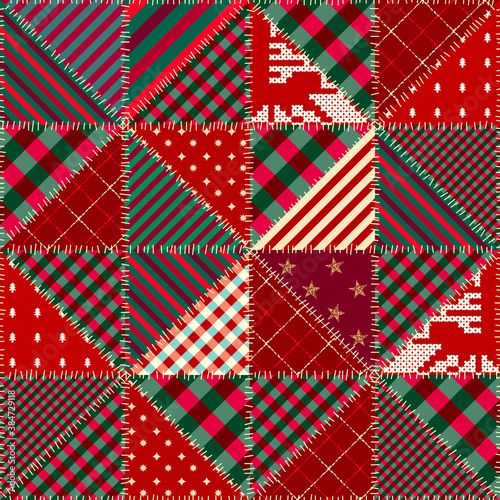 Seamless background pattern. Christmas Patchwork pattern. Vector image