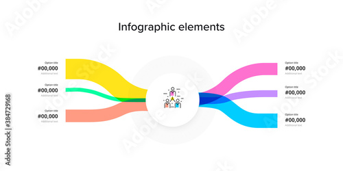 Business process chart infographics with 6 step lines. Linear corporate workflow graphic elements. Company flowchart presentation slide template. Vector info graphic design.