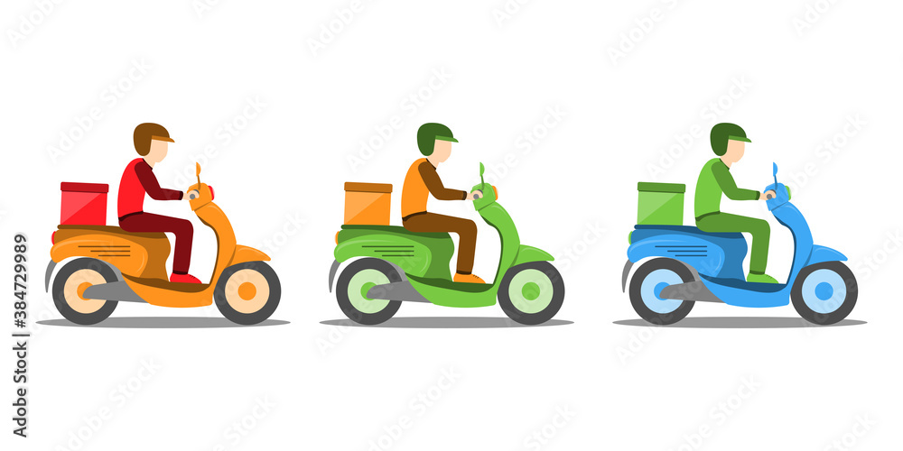 Delivery man on on a scooter. Food service. Vector Illustration.